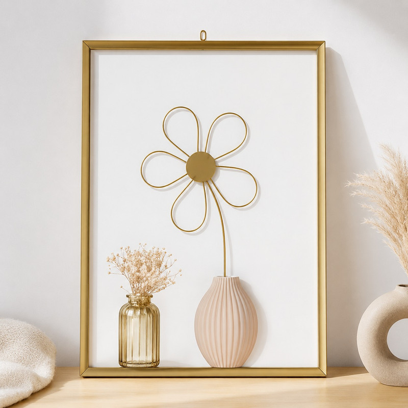ARCADO – Cadre Mural “Marguerite Minimaliste” – Design Filaire Doré