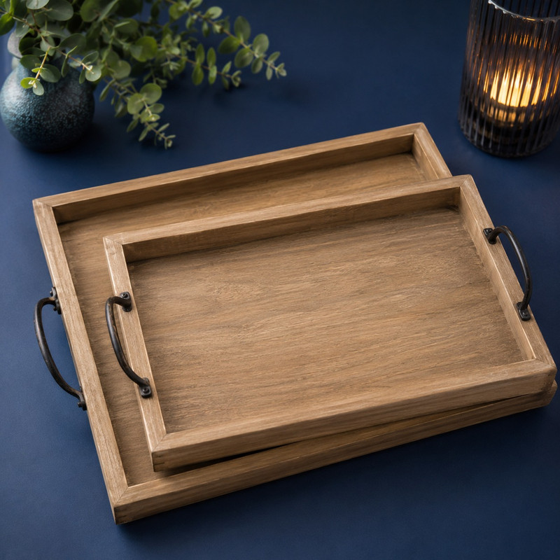 ARCADO â Duo de Plateaux Rustiques en Bois et MĂ©tal