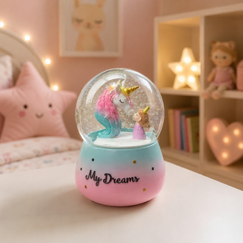 ARCADO – Boule à Neige Musicale GM Licorne Collection “My Dreams” – Rose