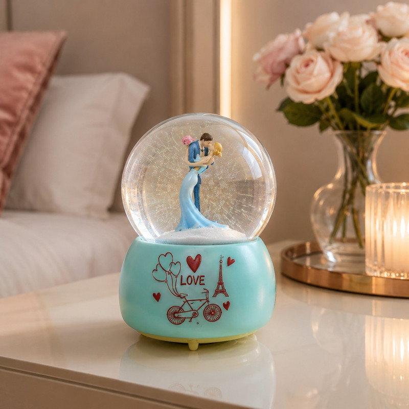 ARCADO – Boule à Neige Musicale GM Romantique – Thème “Love in Paris” – Bleu