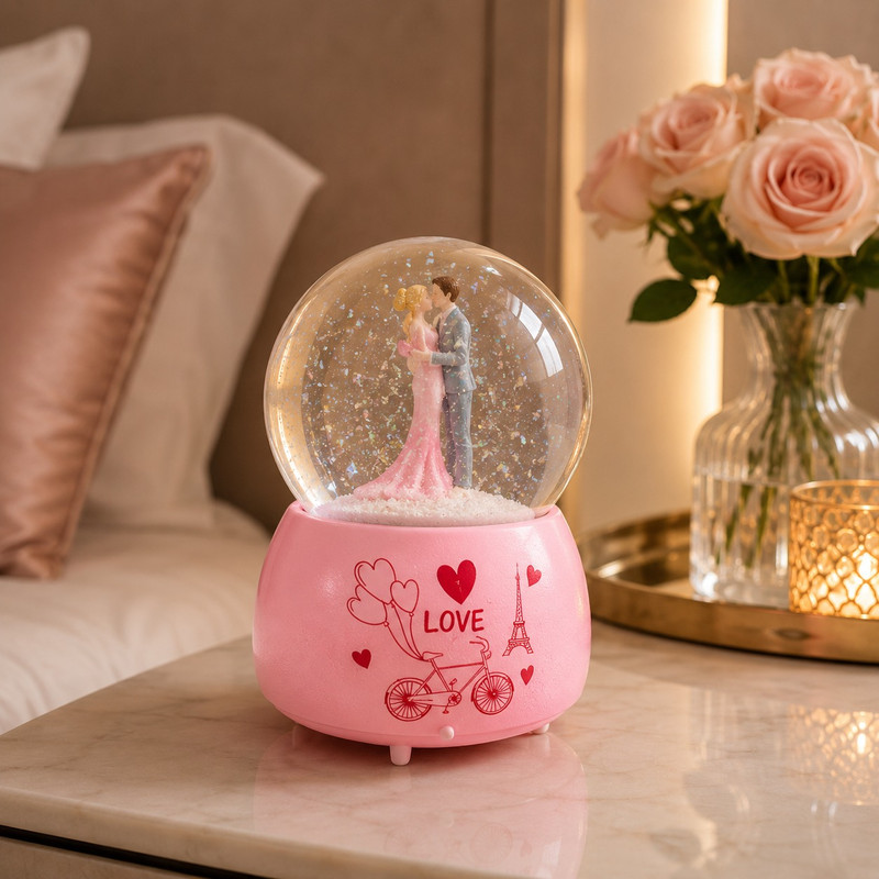 ARCADO – Boule à Neige Musicale GM Romantique – Thème “Love in Paris” – Rose