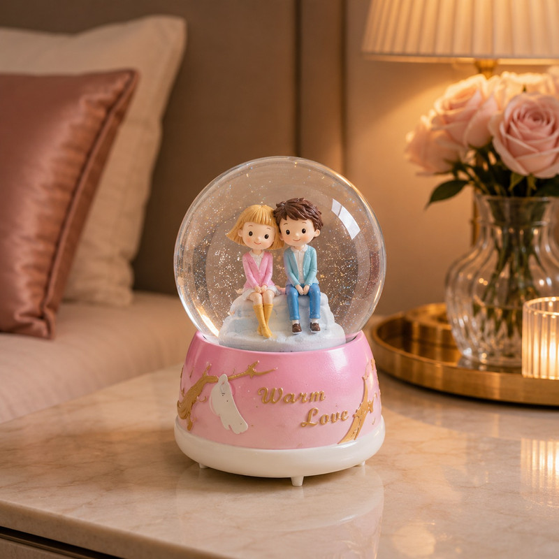 ARCADO – Boule à Neige Musicale GM “Warm Love” Design Couple Vintage – Rose