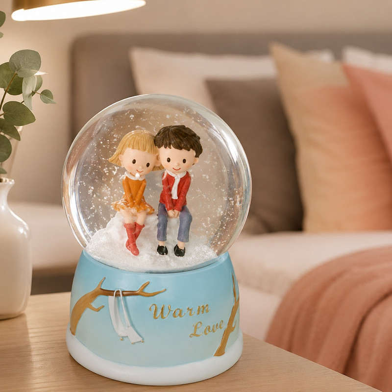 ARCADO – Boule à Neige Musicale GM “Warm Love” Design Couple Vintage – Bleu