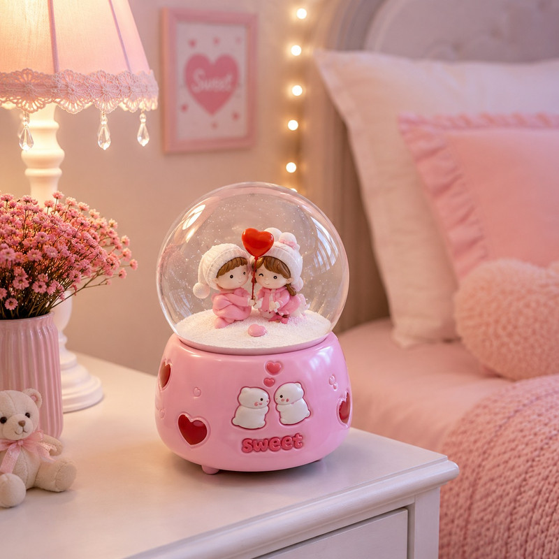 ARCADO – Boule à Neige Musicale et Lumineuse PM “Sweet Love” – Rose