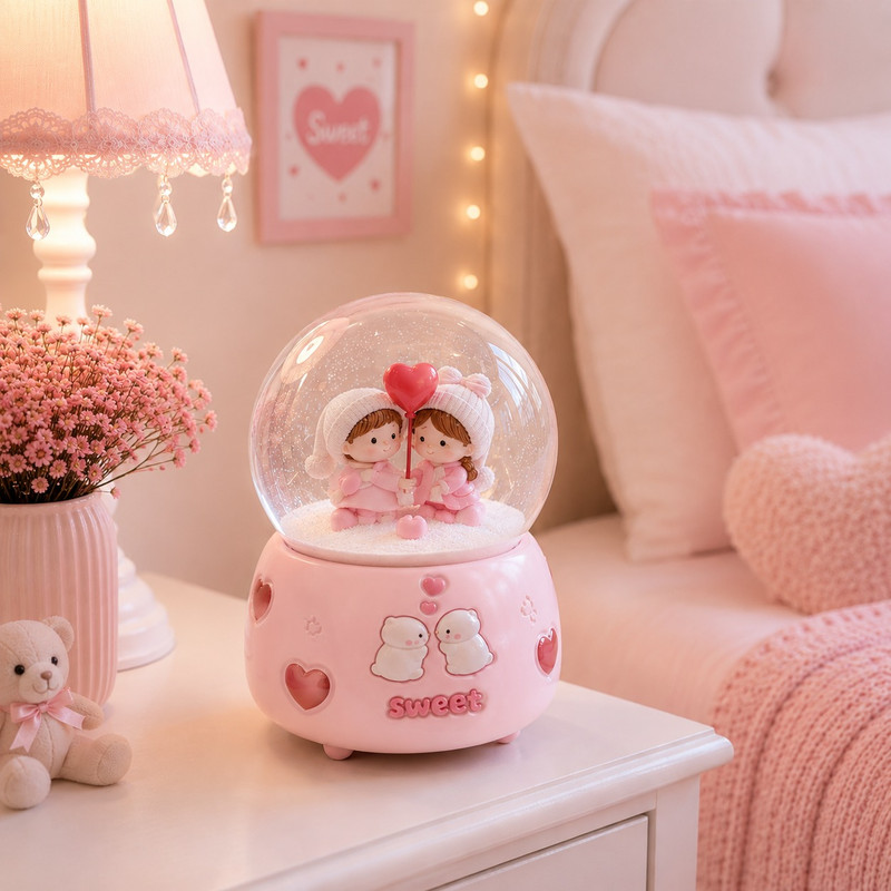 ARCADO – Boule à Neige Musicale et Lumineuse PM “Sweet Love” – Rose Poudré