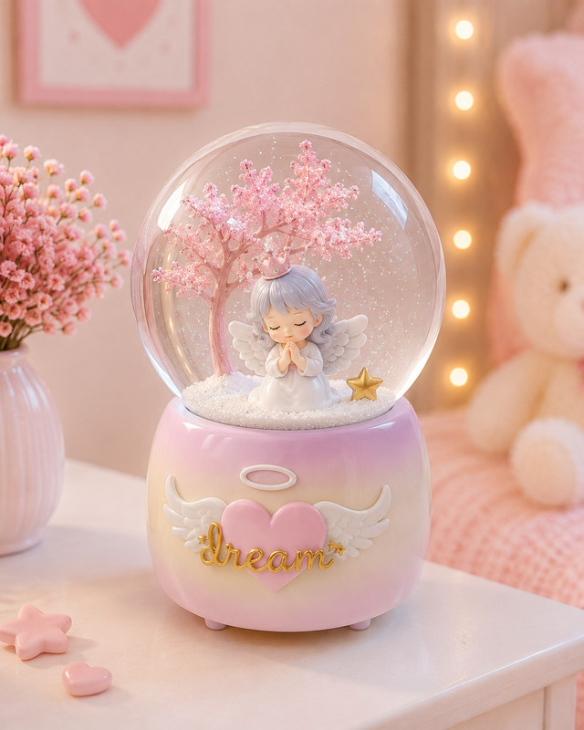 ARCADO – Boule à Neige Musicale et Lumineuse PM “Petit Ange Gardien” – Collection Dream