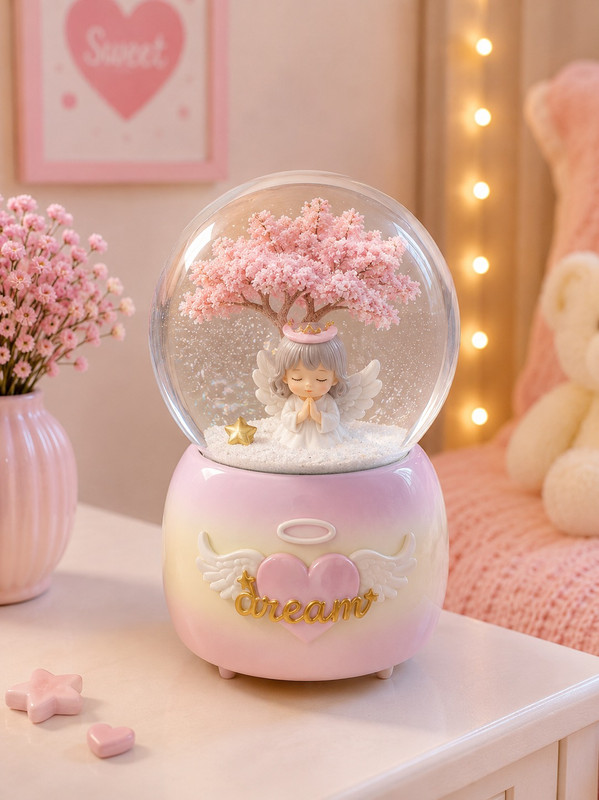 ARCADO – Boule à Neige Musicale et Lumineuse PM “Ange des Rêves” – Collection Dream
