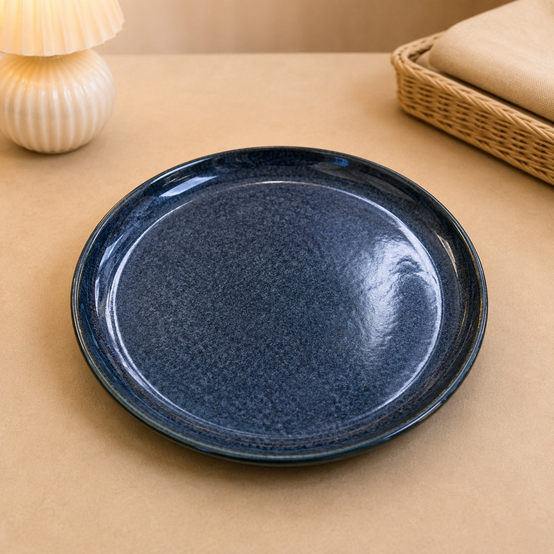 ARCADO – Grande Assiette à Pizza en Céramique 26,5 cm Émail Réactif Bleu Nuit