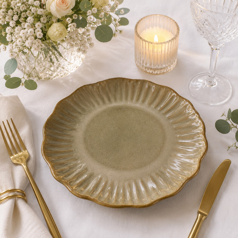 ARCADO – Assiette à Dessert en Céramique 21cm Émail Réactif Beige