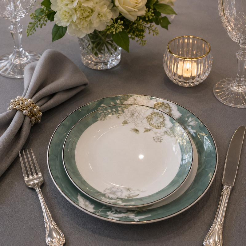 ARCADO â Duo dâAssiettes en Porcelaine 20 cm & 27 cm Collection âFleurs de Saisonâ