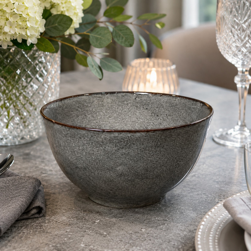 ARCADO – Bol en Grès Artisanal – Gris Moucheté & Liseré Brun