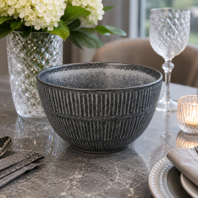 ARCADO – Bol en Grès Strié – Gris Anthracite & Design Texturé