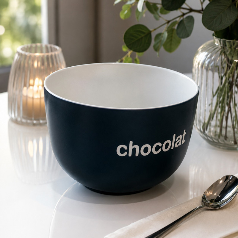 ARCADO – Bol en Grès – Bleu Nuit & Écriture “Chocolat”