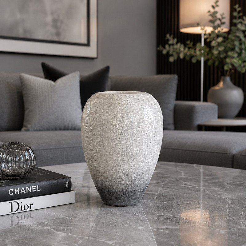 ARCADO – Vase en Céramique Artisanale Finition Craquelée et Dégradé Gris