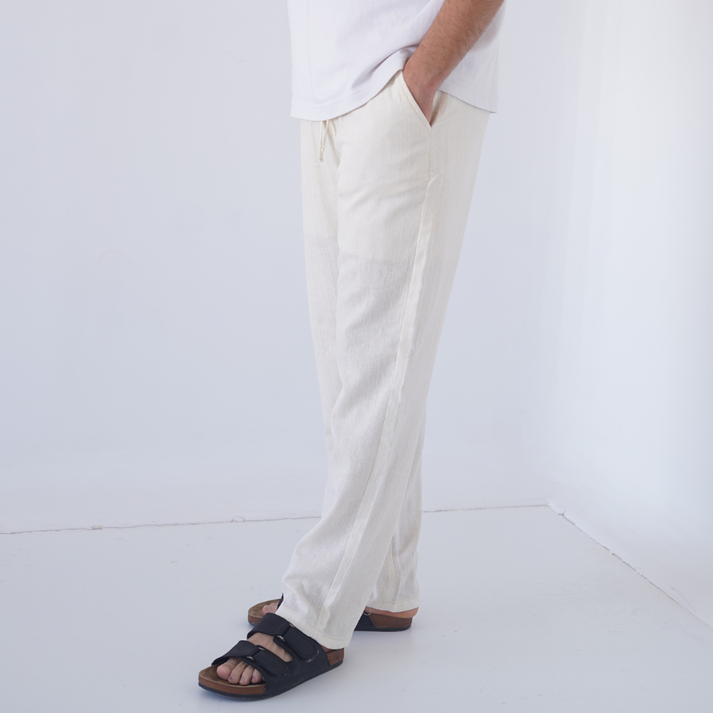 Jeanz – Pantalon LIN pour Homme grande taille – Ecru