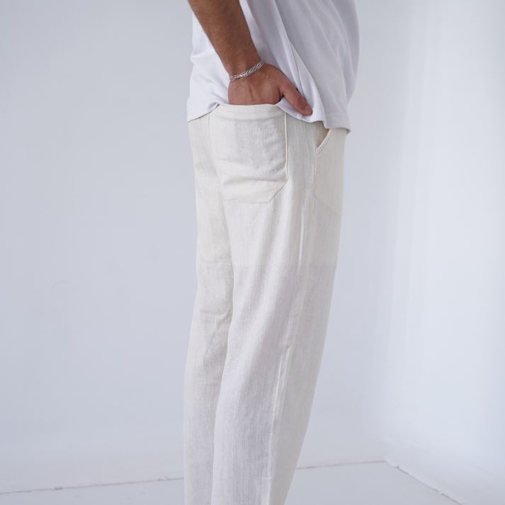 Jeanz - Pantalon LIN pour Homme grande taille - Ecru 2