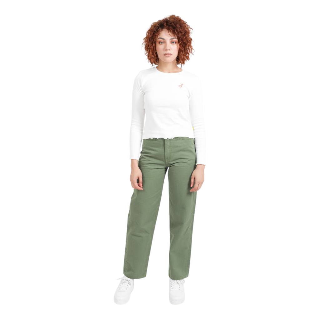 Kontakt – T-shirt côtelé femme manches longues – Blanc