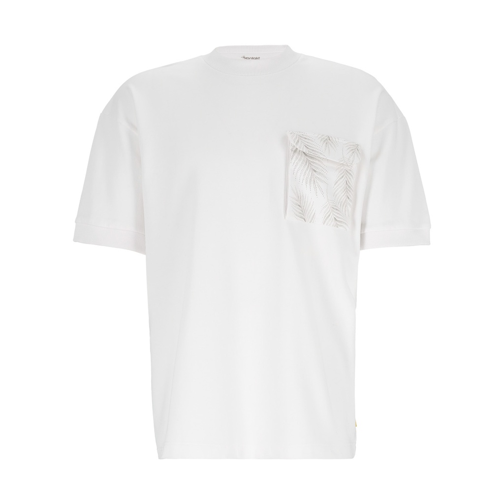 Kontakt - Sweat homme manches courtes avec poche soufflet imprimé feuille - Blanc 4