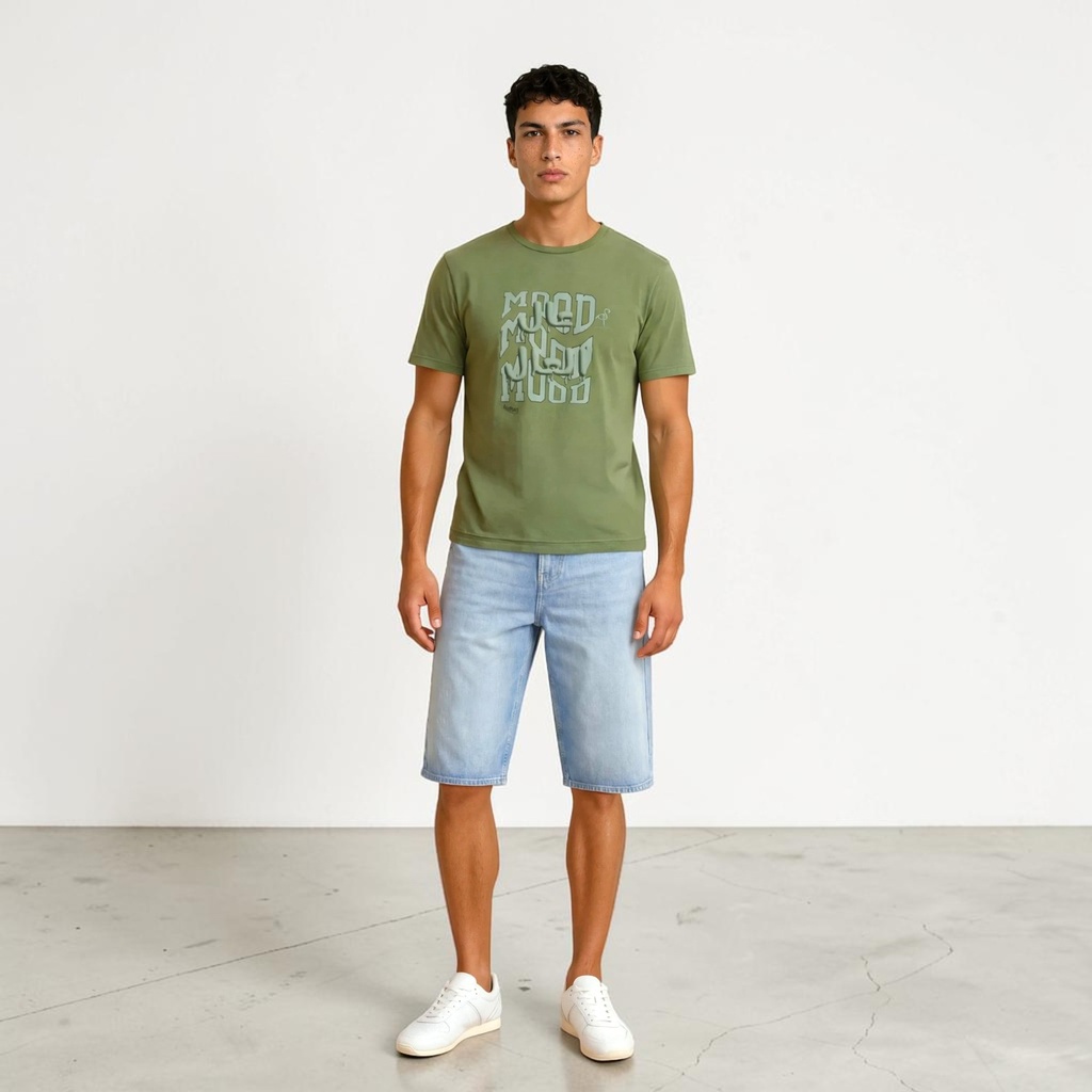Kontakt – T-shirt homme manches courtes délavé MOOD عال العال – Vert