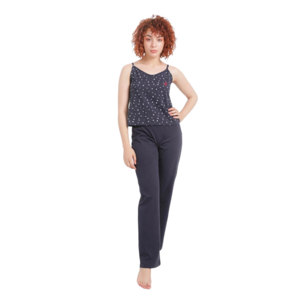 Kontakt – Ensemble femme bretelle et pantalon – IMPRIME ETOILE Marine