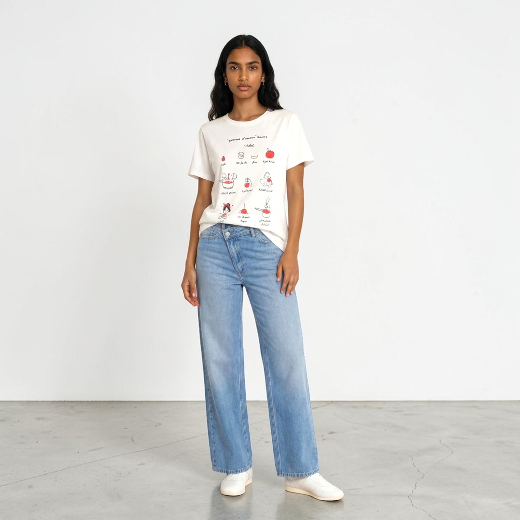 Kontakt – T-shirt femme manches courtes Pomme D’amour – Blanc