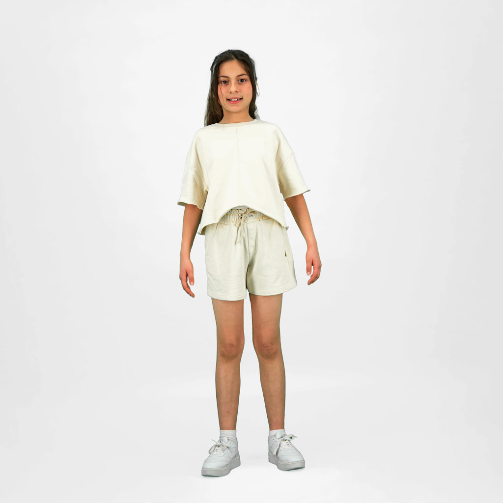 Kontakt – Sweat sur taille fille manches courtes avec pin up – Beige
