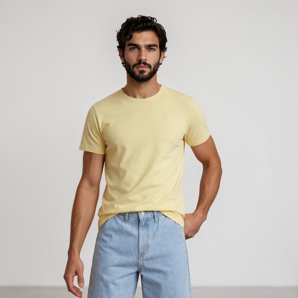 Kontakt – T-shirt homme manches courtes avec broderie – Jaune