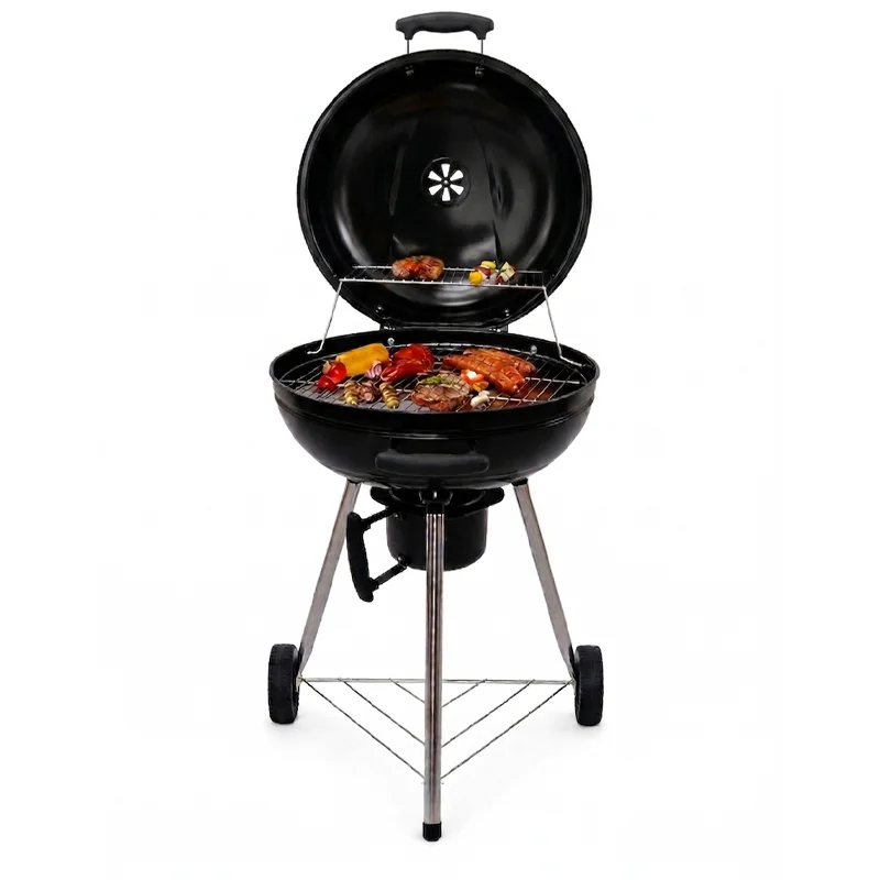 FLAMORA  - Barbecue à charbon Cuve et couvercle en acier avec cendrier amovible et roues de transport - Noir 3