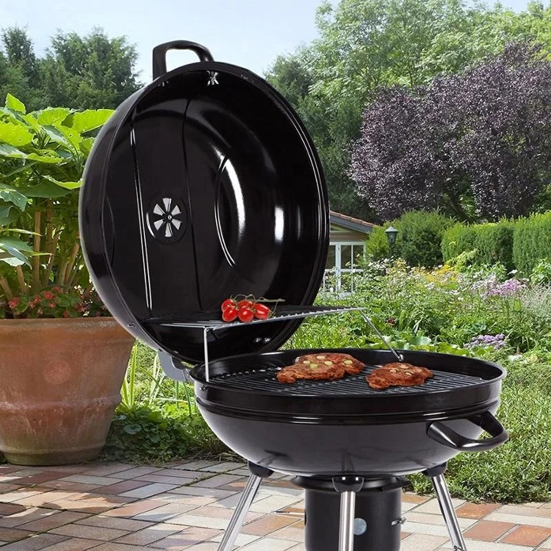 FLAMORA  - Barbecue à charbon Cuve et couvercle en acier avec cendrier amovible et roues de transport - Noir 4