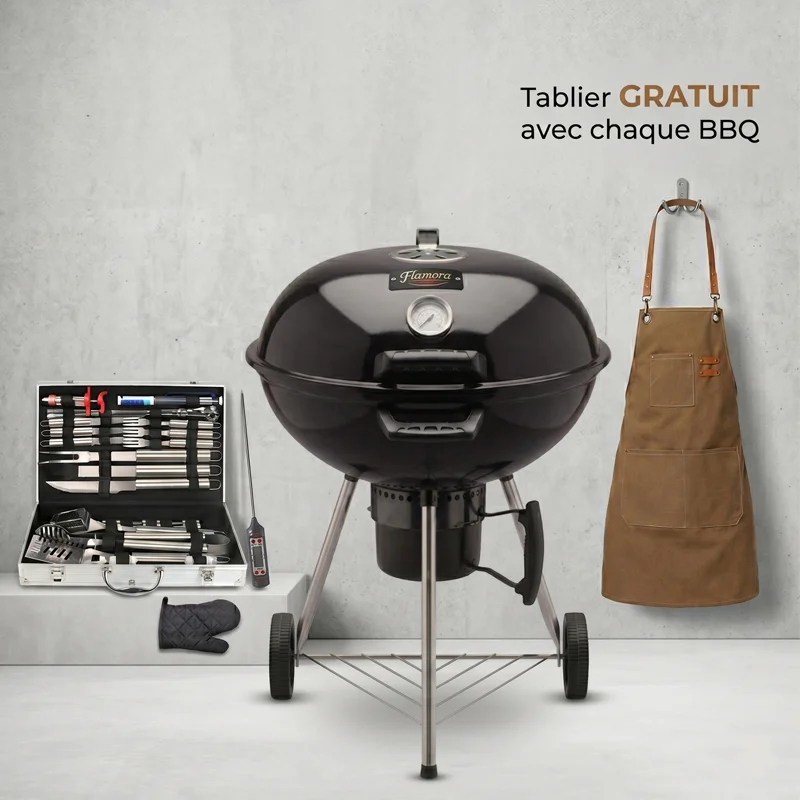 FLAMORA  - Pack Barbecue &amp; Accessoires - Barbecue à Charbon 43,5 cm avec Thermomètre Plus Kit BBQ  32 Pièces - Noir 2
