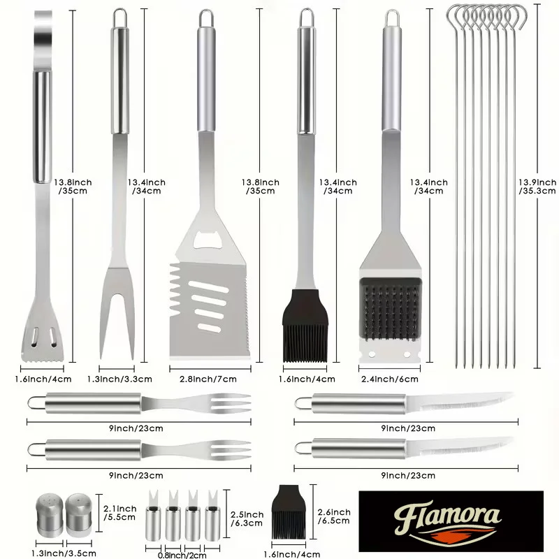FLAMORA  - Pack Barbecue &amp; Accessoires - Barbecue à Charbon 43,5 cm avec Thermomètre Plus Kit BBQ  32 Pièces - Noir 7