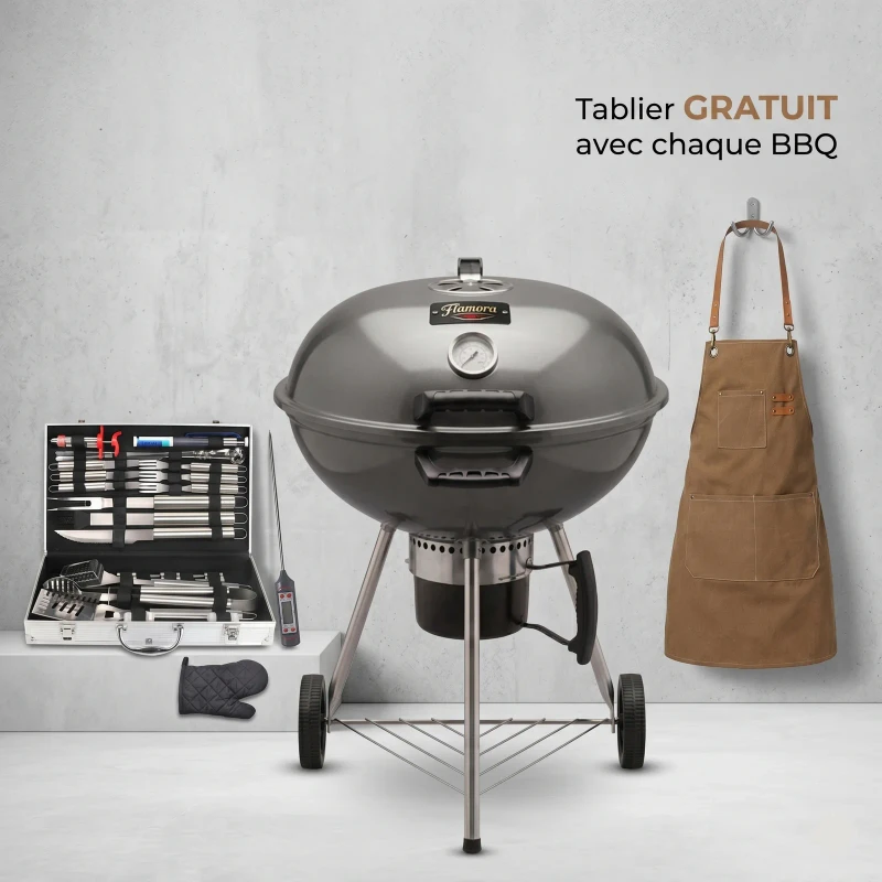 FLAMORA  - Pack Barbecue &amp; Accessoires - Barbecue à Charbon 43,5 cm avec Thermomètre Plus Kit BBQ  32 Pièces - Gris 2