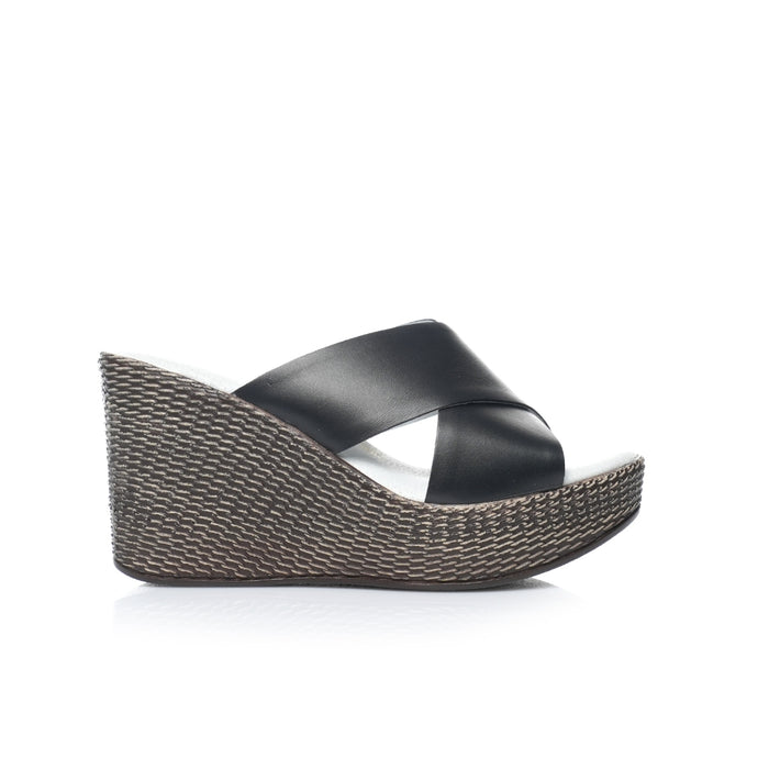 Seaside – Sabot Cuir croisées compensées E26-9103 – Noir