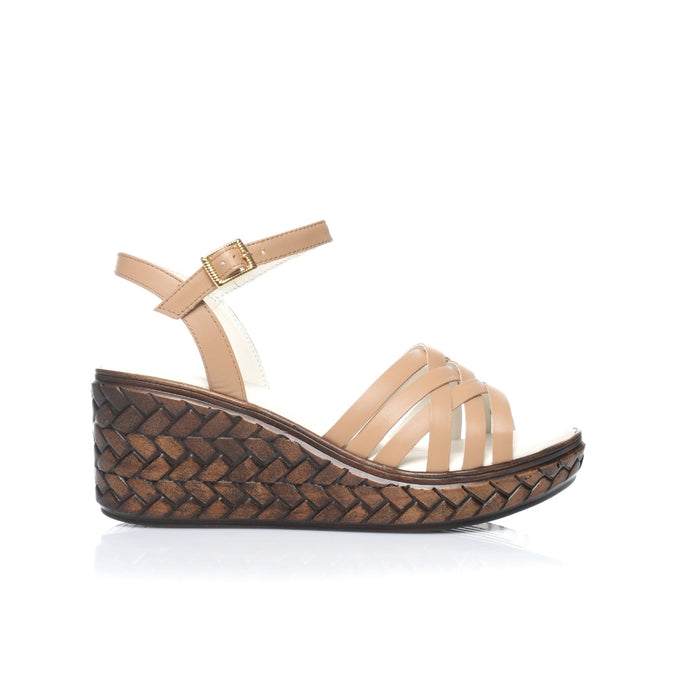 Seaside – Sandales compensées Cuir P26-201 – beige