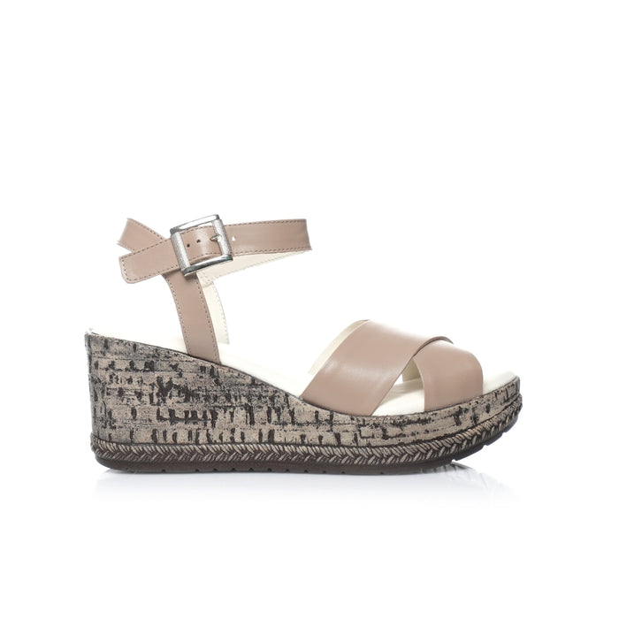 Seaside – Sandales compensées Cuir E26-8953 – Taupe
