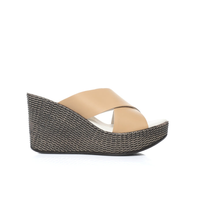 Seaside – Sabot Cuir croisées compensées E26-9103 – Beige