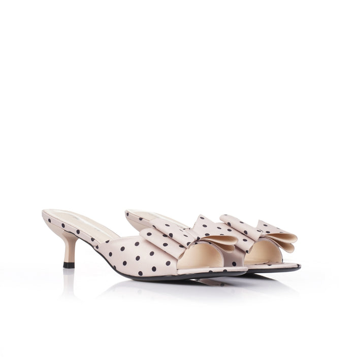 Seaside -Sabot satinées à pois avec nœud demi talon E26-F597 - beige 4