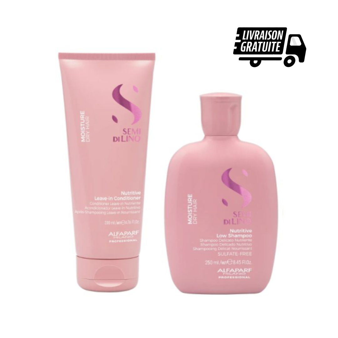 Alfaparf Milano - Semi Di Lino Pack 2 Nutritive " Shampoing 250ml et Conditionner Leave-In 200ml"sans Sulfate