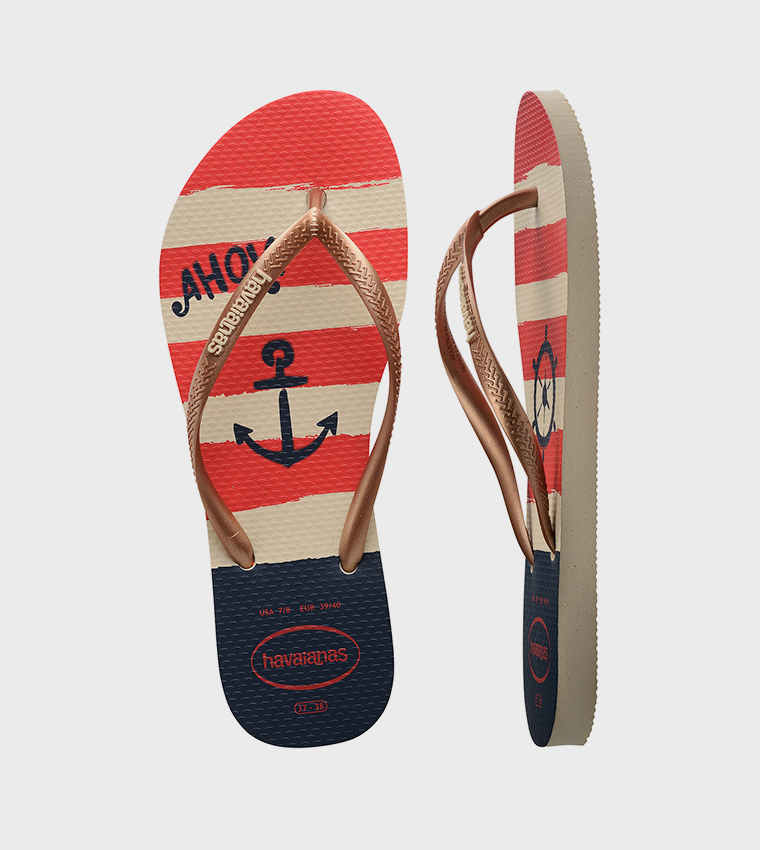 Havaianas -Slim Nautical Flip Flops - Beige Rose Gold 4