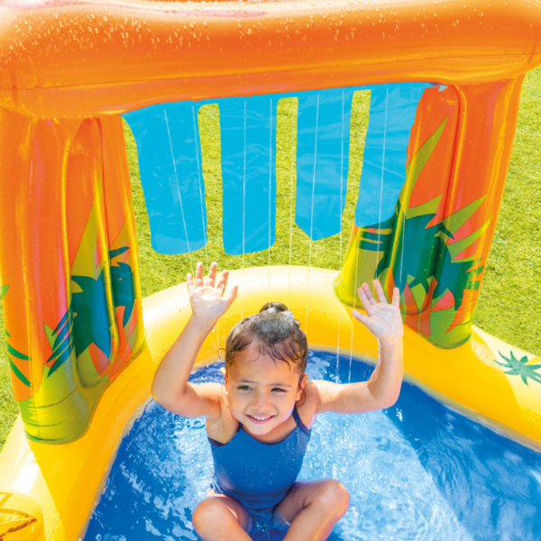 Intex Aire De Jeux Jurassic – Toboggan Et Jet D’Eau Palmier – Structure Gonflable 249 Cm, Capacité 272 L – Dès 3 Ans