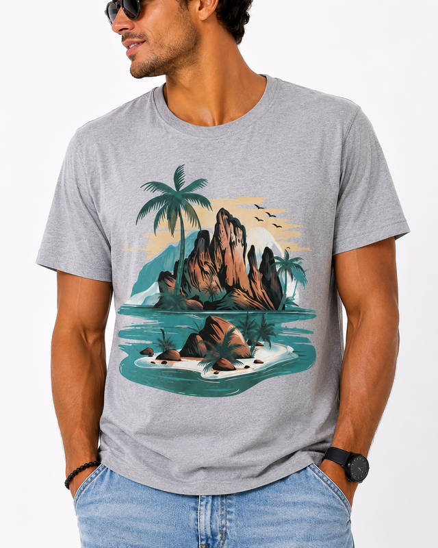 MB - t-shirt Homme  Île Tropicale  Gris Chiné 2