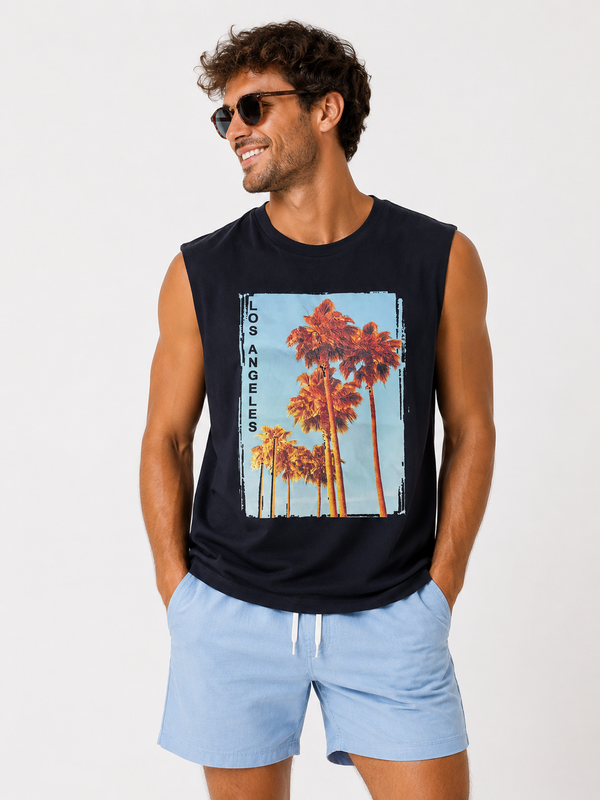 MB - Débardeur Homme Los Angles- Bleu Marine