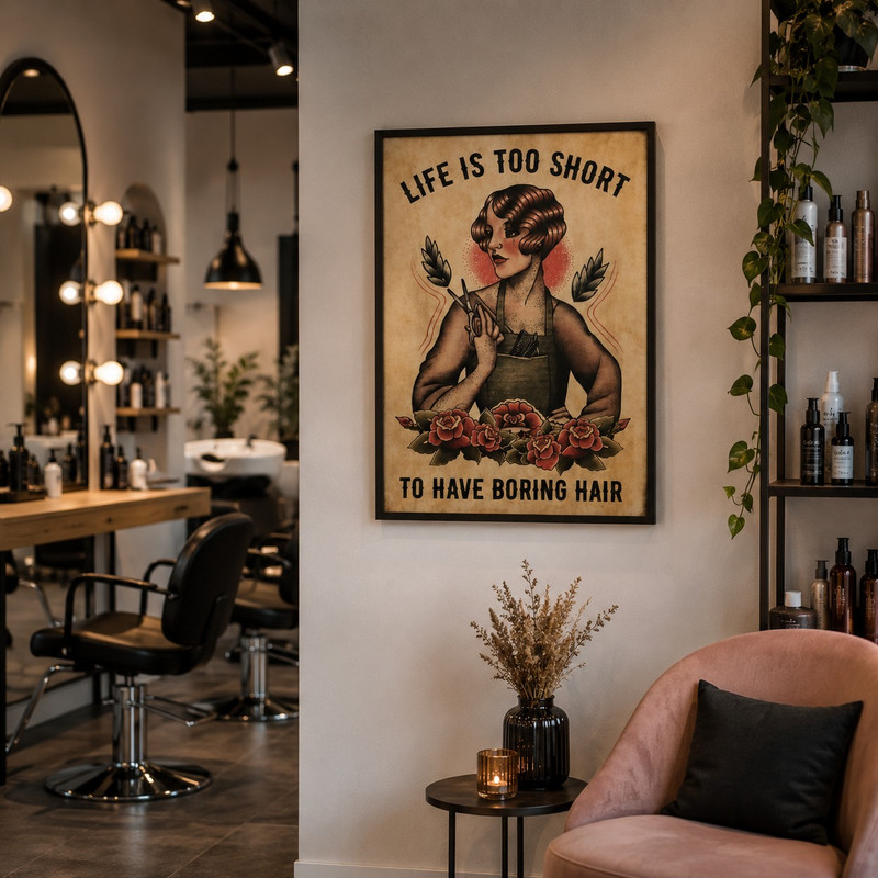 ARCADO - Tableau Décoratif Salon de Coiffure Rétro 38x48 cm 2