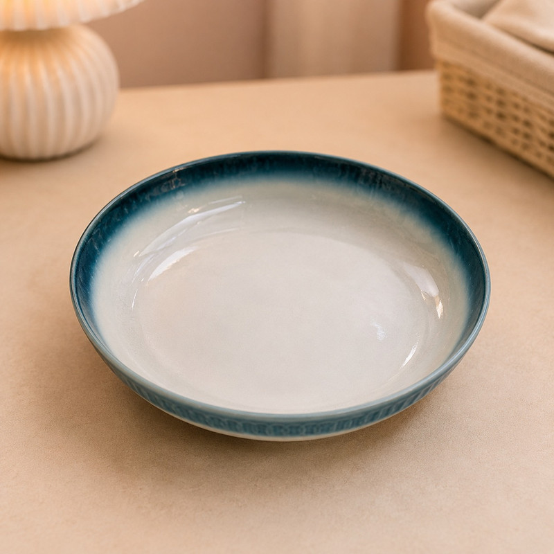 ARCADO - Service à Table en Céramique Blanc et Liseré Bleu Océan 16 Pièces 3