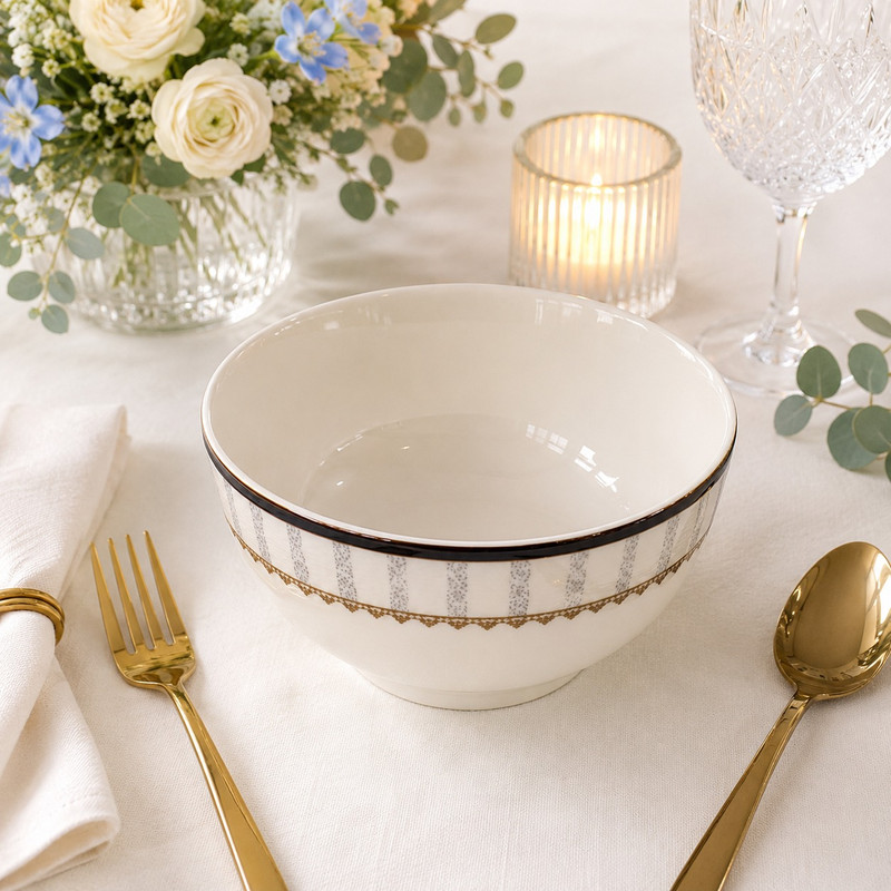 ARCADO - Service à Table en Porcelaine Royale Blanche 20 Pièces - Bleu et Or 5
