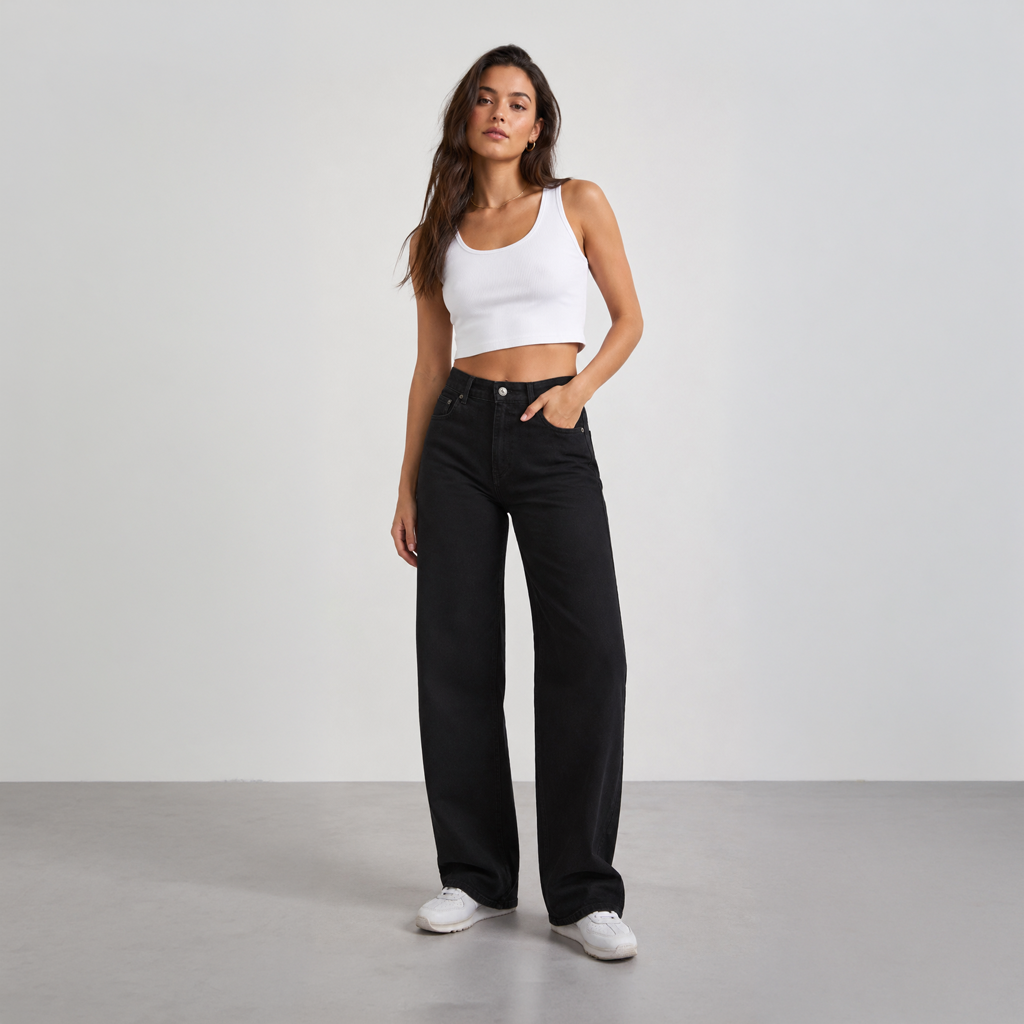 White Pigeon -PANTALON STRAIGHT LARGE FIT - Noir Used
