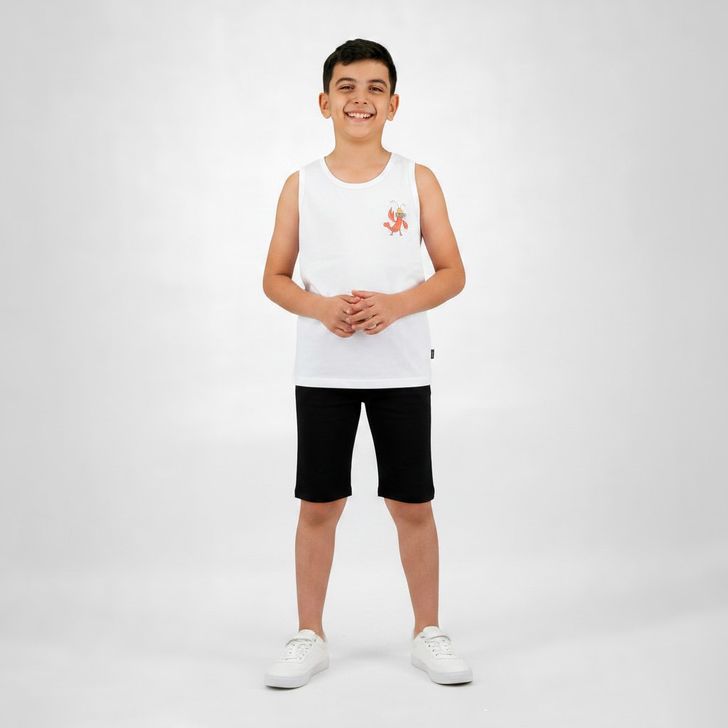 Kontakt – Ensemble garçon débardeur et short MISTER FUNNY SHRIMP – Blanc Noir