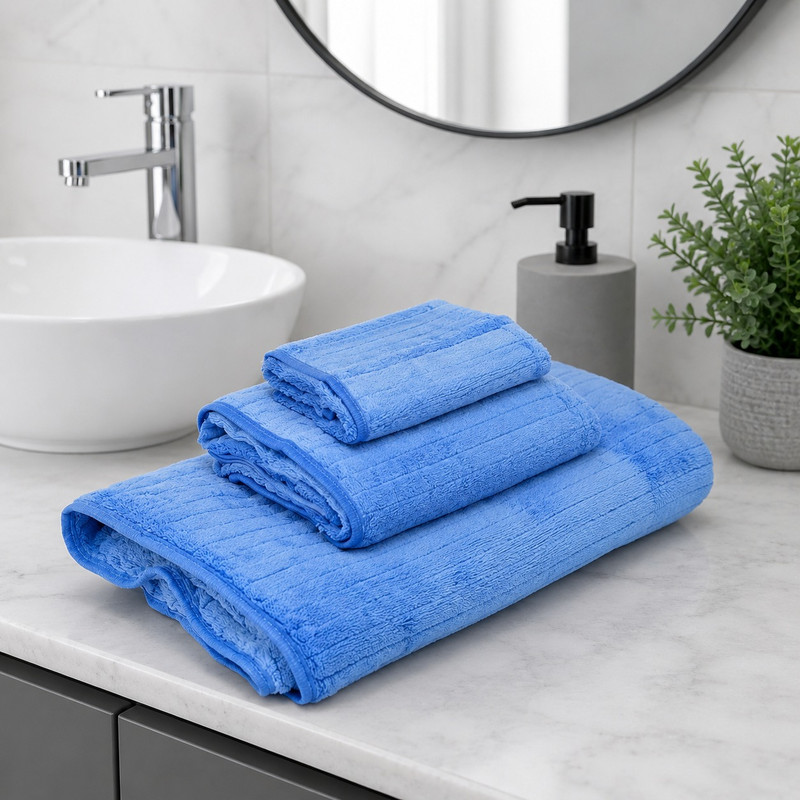 Belinde – Pack de 3 serviettes de bain – Bleu