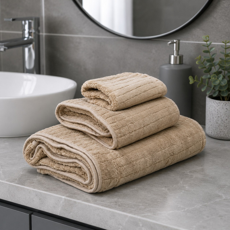 Belinde – Pack de 3 serviettes de bain – Beige