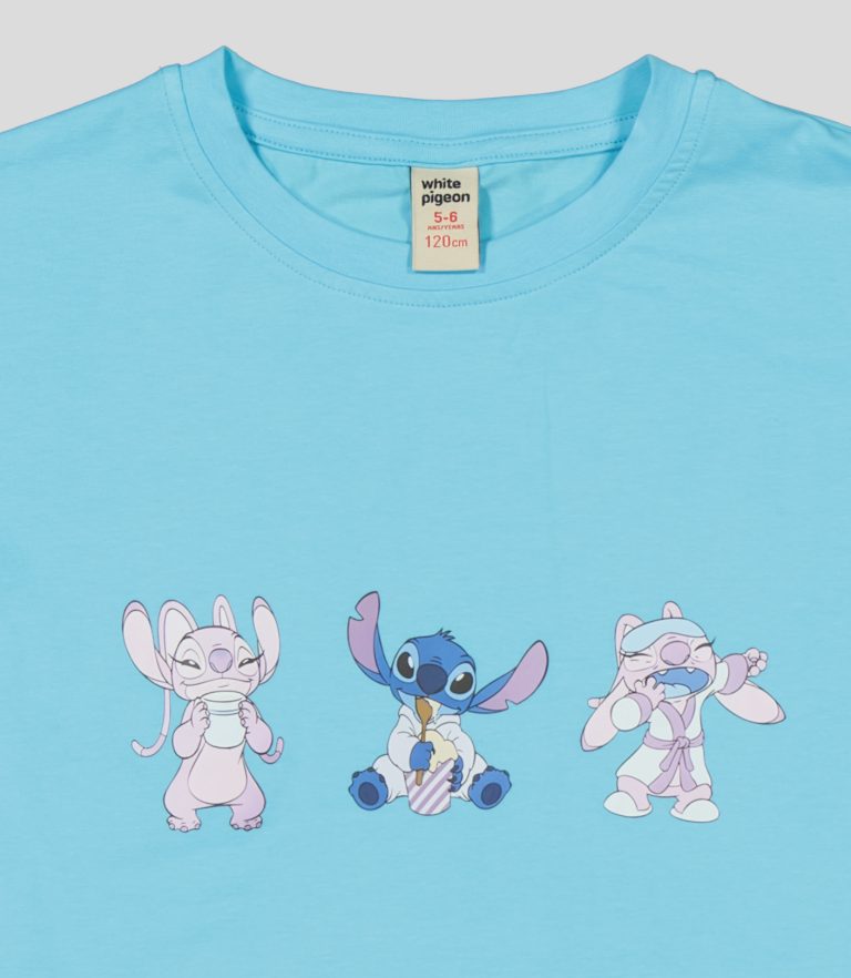 "White Pigeon -T-shirt pour fillette en jersey 100% coton ""Stitch"" - Bleu Ciel" 2